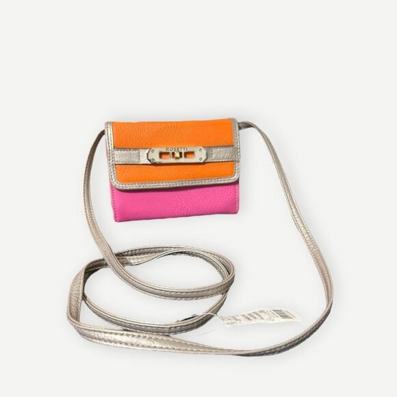 NEW Leather Crossbody Kelly Wallet Pink Orange Champagne Travel Convertible NEW - Picture 1 of 9